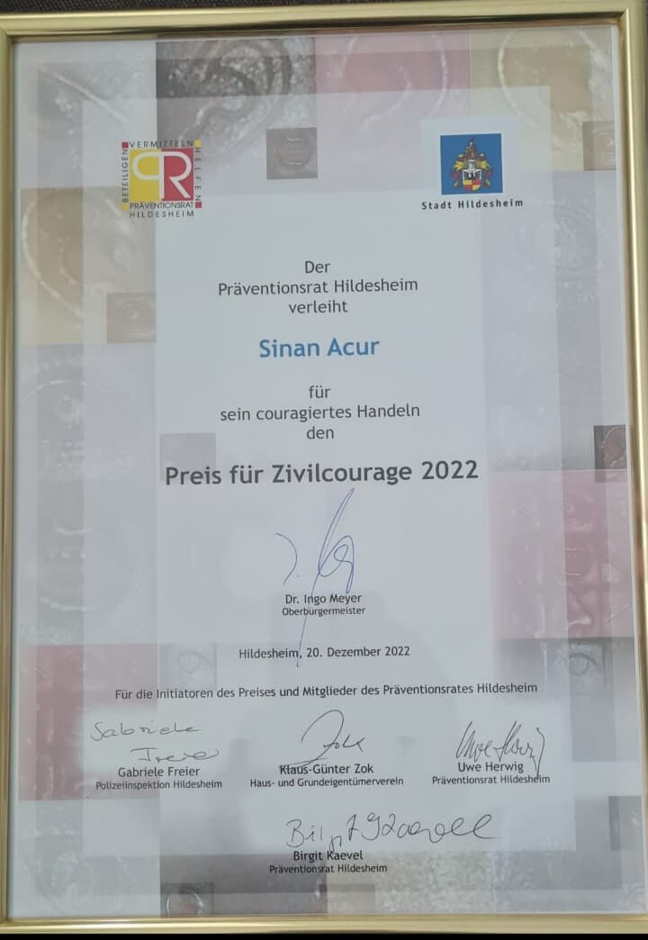 Zivilcourage-Urkunde 2022